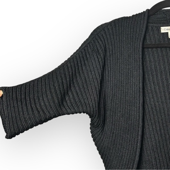 Calvin Klein Black Shrug Cardigan with Ribbed Knit Texture L - Picture 3 of 5